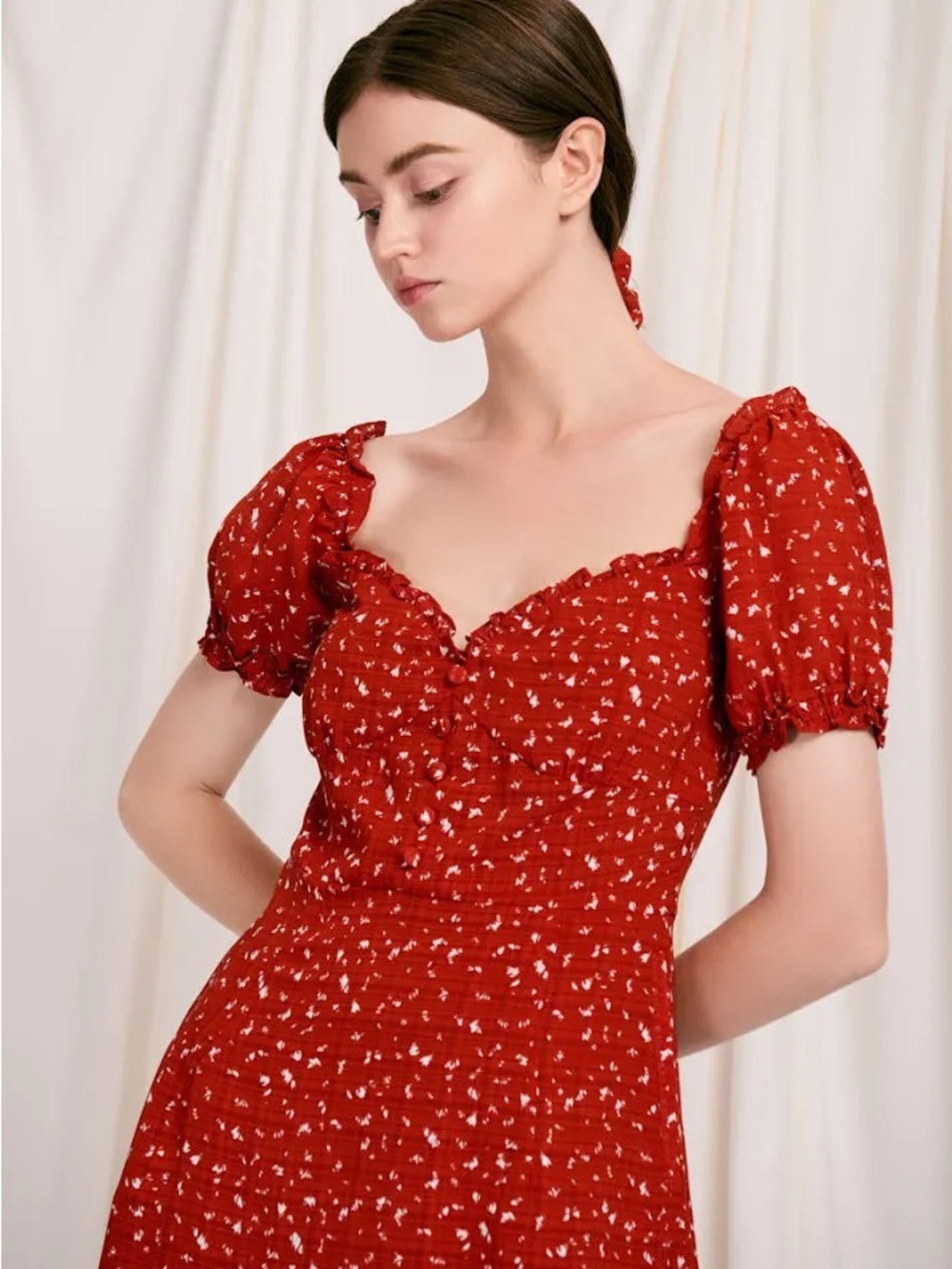Petite Studio Red Puff-Sleeve Sweetheart Mini Dress